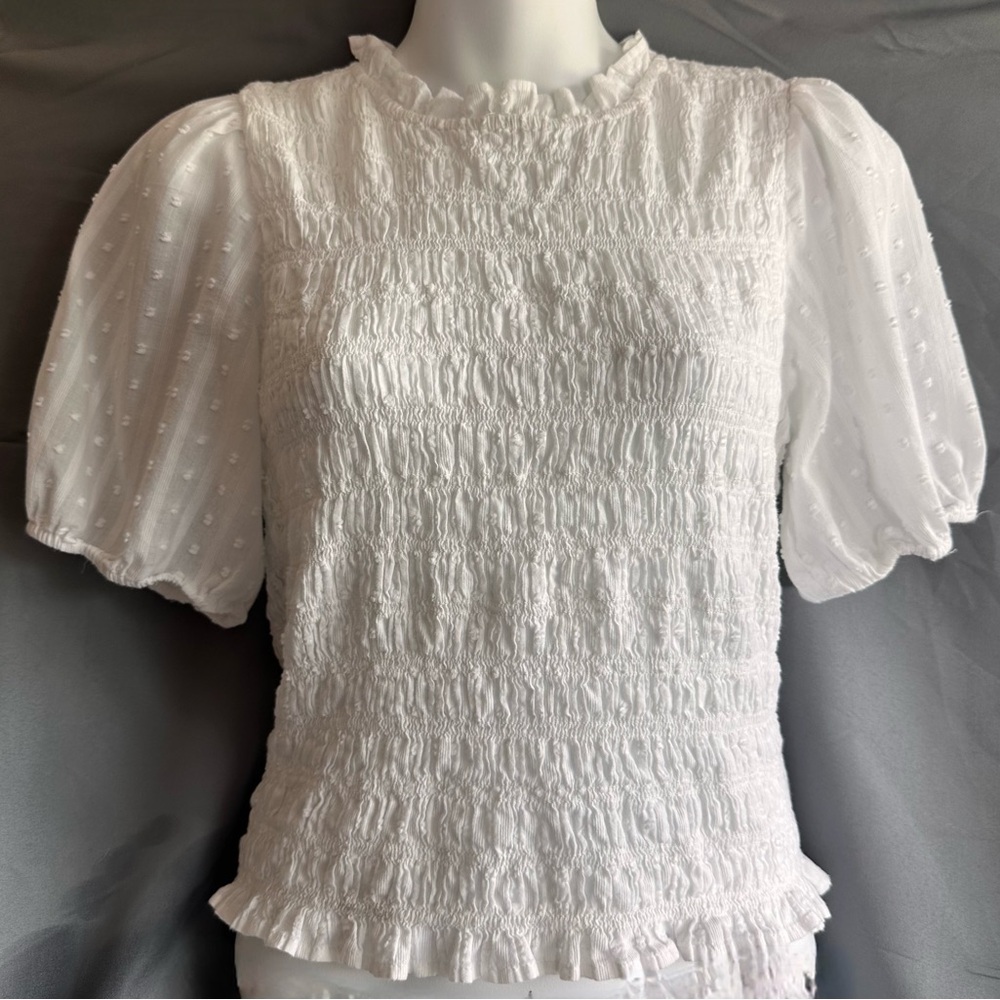 J. Crew White Puff Sleeve Blouse with Peter Pan Collar